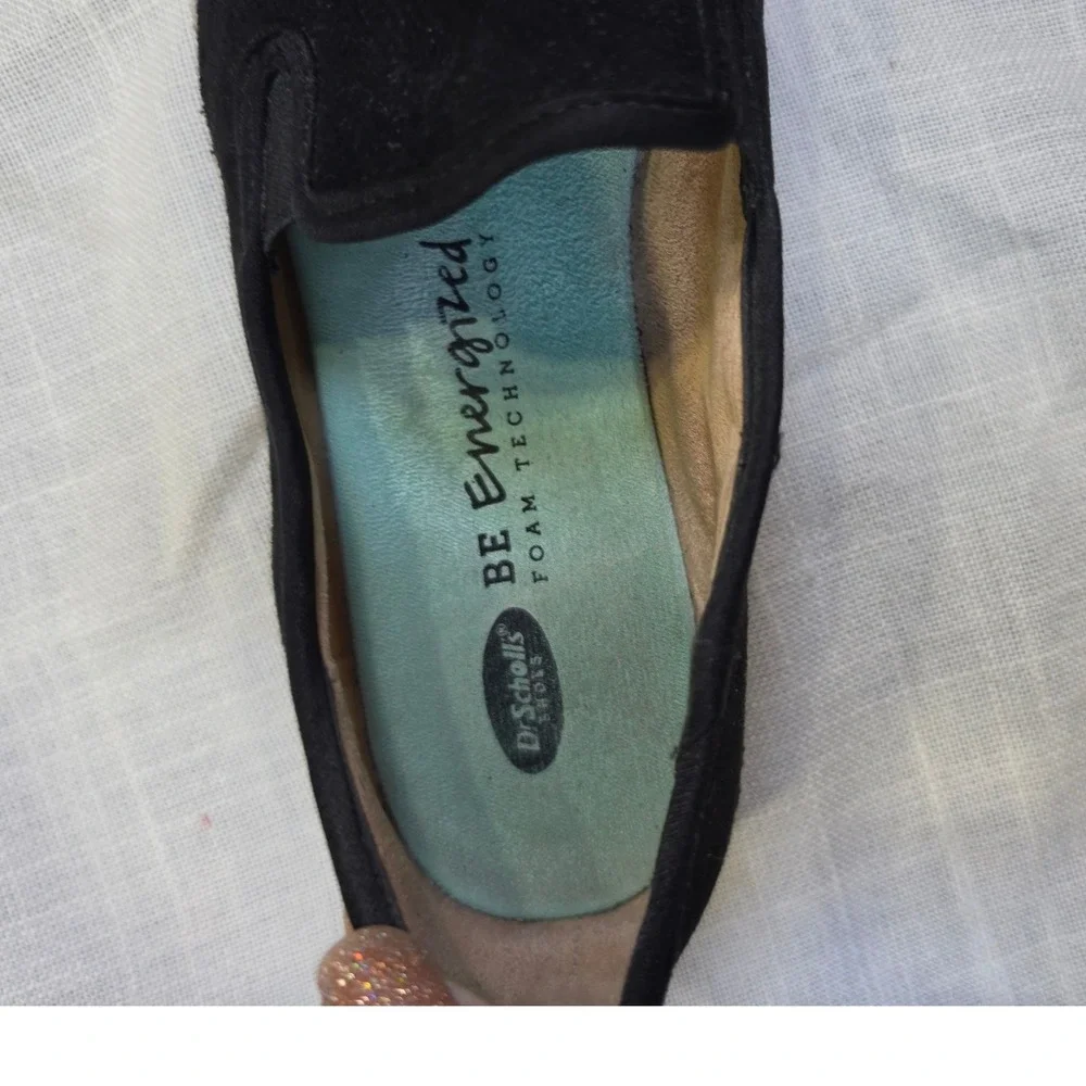 Dr. Scholls Be Energized Black Suede Espadrille Slip On Platform Flats 0264